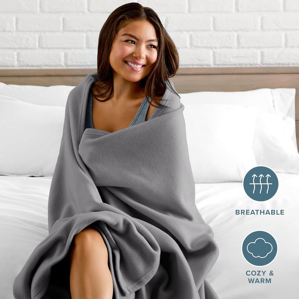 Bare Home Polar Fleece Blanket (Full/Queen, Grey)