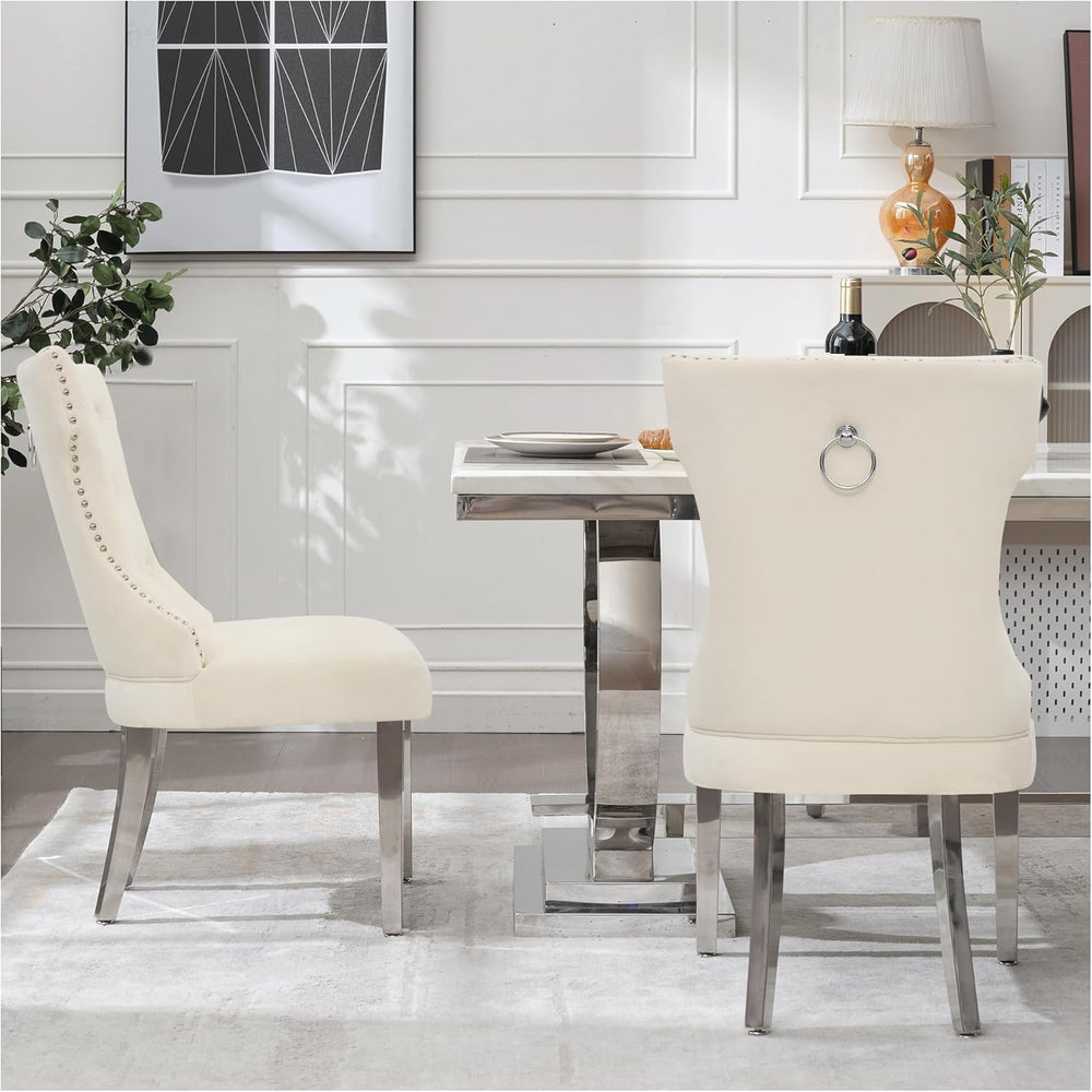 adochr Velvet Dining Chairs Set of 6, Upholstered Kitchen Chairs with Mteal L...