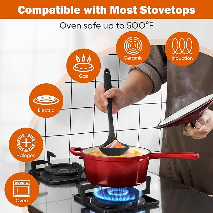 Homikit 3 Quart Saucepan with Lid, Enameled Cast Iron Sauce Pan, Enamel Cast - Image 4