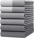 Premium Kitchen Towels 6 Pack 100% Cotton, 20"x28" Dish Towels - Grey | Large Flat & Terry Kitchen Linen Set with Hanging Loops, Highly Absorbent for Washing and Drying Dishes