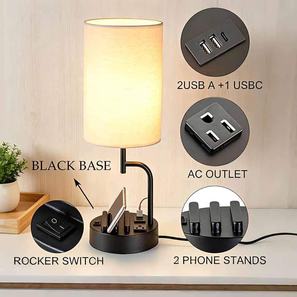 Dreamholder 2 Pack Table Lamp, Bedside Lamp with 3 USB Charging Ports & A...
