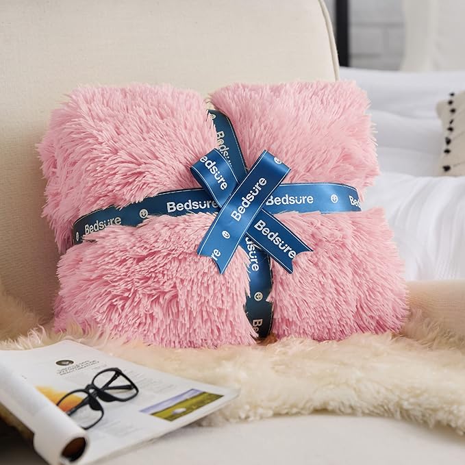 Bedsure GentleSoft Fluffy Pink Blankets Queen Size - Image 6