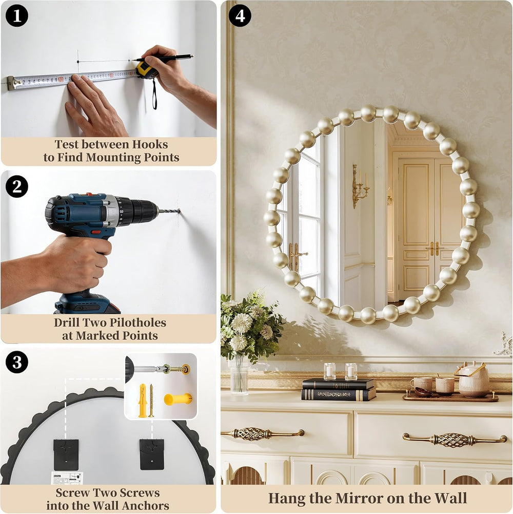24 Inch Silver Round Mirror for Wall, Modern Decorative Vanity Wall Mirror