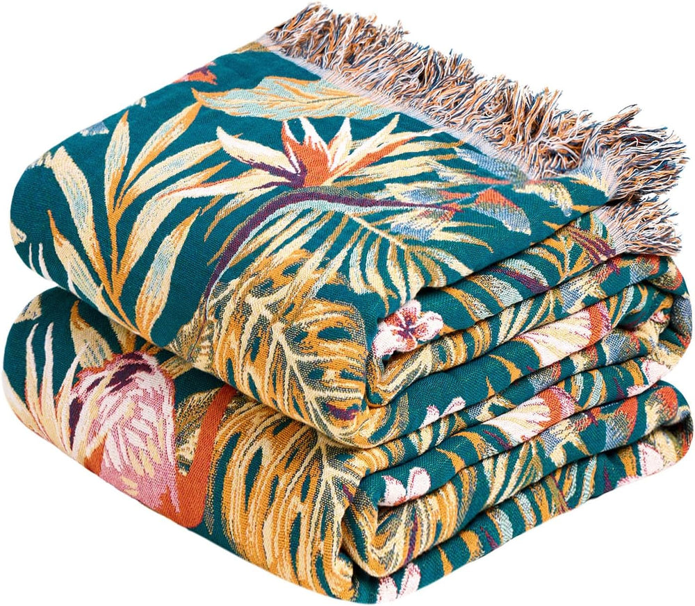 MSGKV Boho Throw Blanket for Bed 60"x80" 100% Cotton Jungle Animal ...