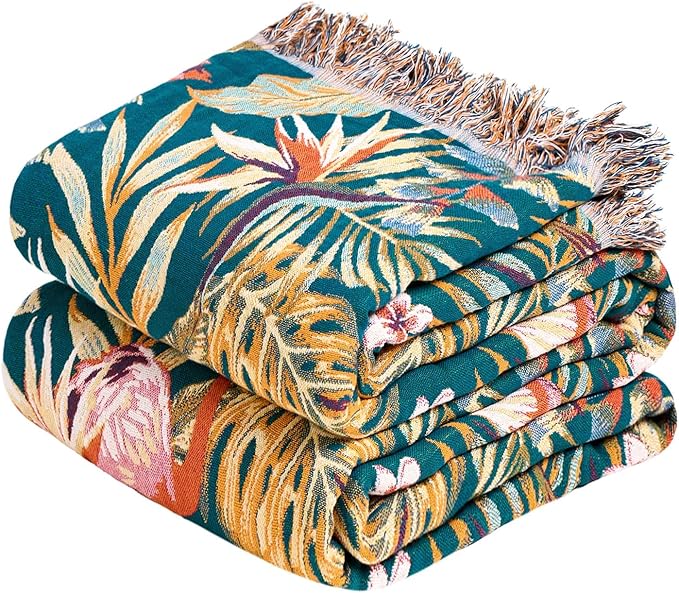 MSGKV Boho Throw Blanket for Couch 50"x60" 100% Cotton Jungle Animal Blanket by MSGKVHomeTextiles
