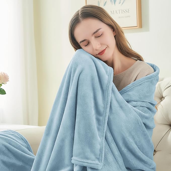 BEDELITE Fleece Blanket Washed Blue Throw Blankets - Image 2