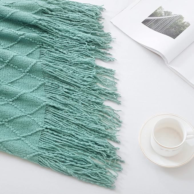 BOURINA Dark Cyan Throw Blanket 50 x90 Inches Textured Solid Soft Sofa Throw - Image 7