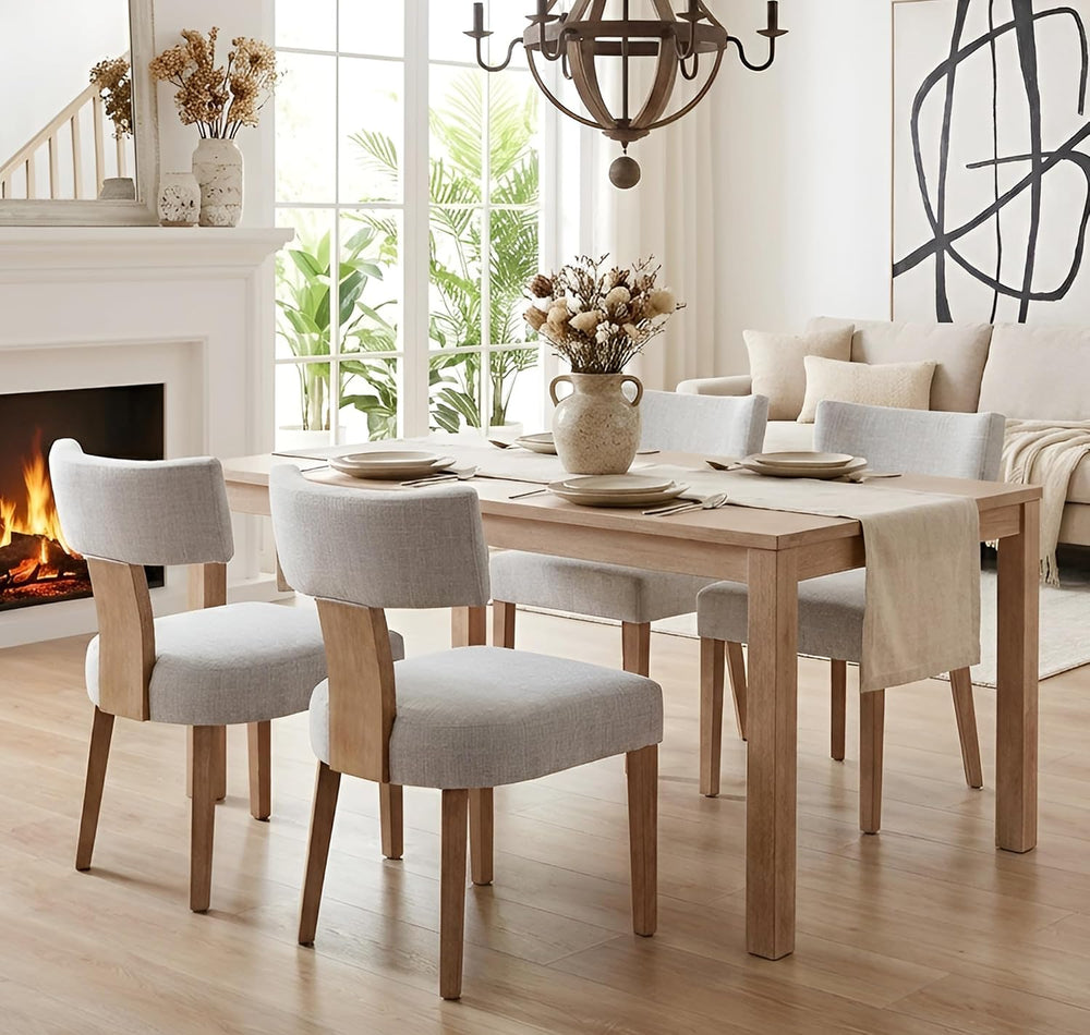 Mid Century Modern Dining Chairs Set of 4, Upholstered Wooden Dining Room Cha...