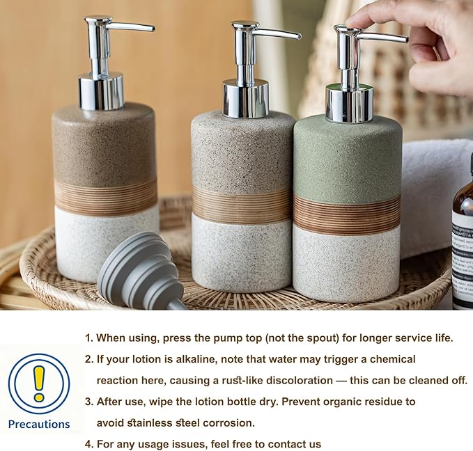 Ceramic Soap Dispenser Set for Hand Soap, Dish Soap, Conditioner, Includes - Image 7