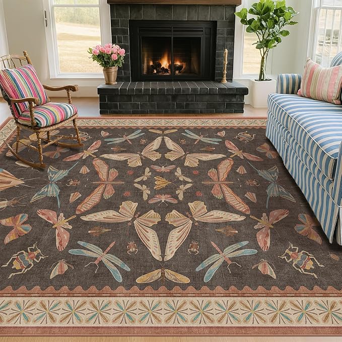 5x8 Brown Rugs for Living Room, Soft Boho Rugs for Bedroom, Non Slip Dining by HazoHaus