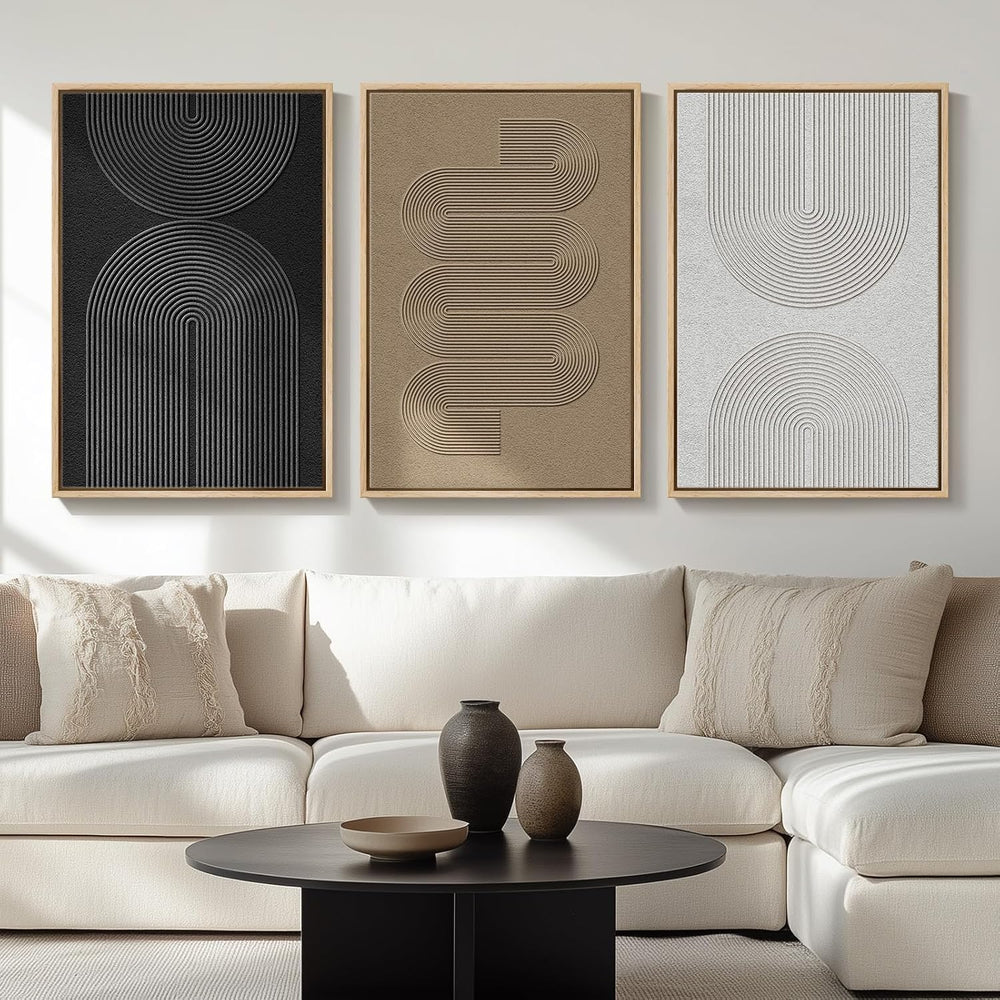 Large Framed Boho Black White Abstract Wall Art for Living Room, 24x36 In