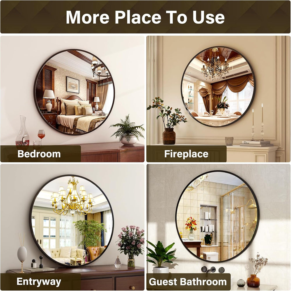 XRAMFY 30 Inch Round Mirror-Black Circle Mirrors for Bathroom, Entryway