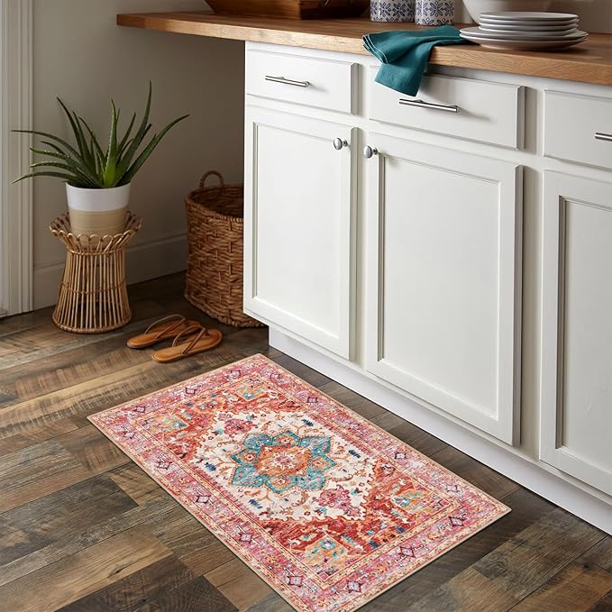 Yamaziot Washable Area Rug, 2x3 Small Entryway Rug Non-Slip Boho Vintage Rug - Image 8