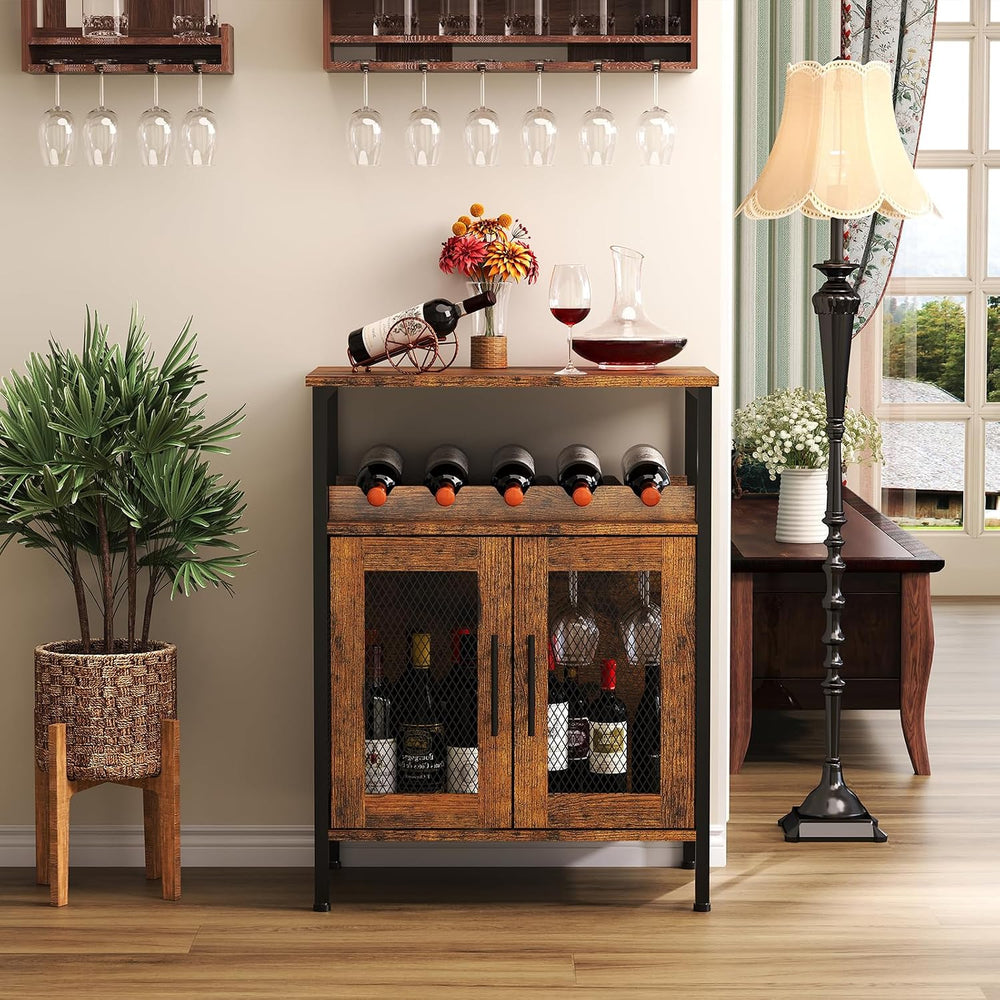 X-cosrack Wine Bar Rack Cabinet with Detachable Wine Rack, Coffee Barwith Gla...