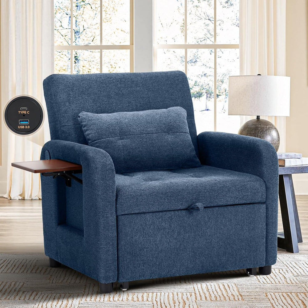 Convertible Sleeper Chair-Fabric Futon Sofa Bed, Single Sleeper Sofa, Small C...