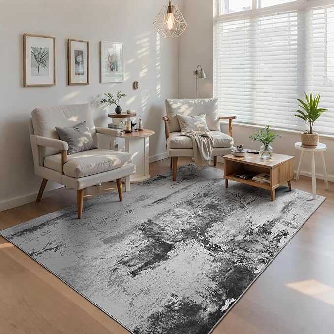 Ompaa Living Room Rug 5x8 Ink Black Area Rug Machine Washable Boho Rug Non Slip - Image 4