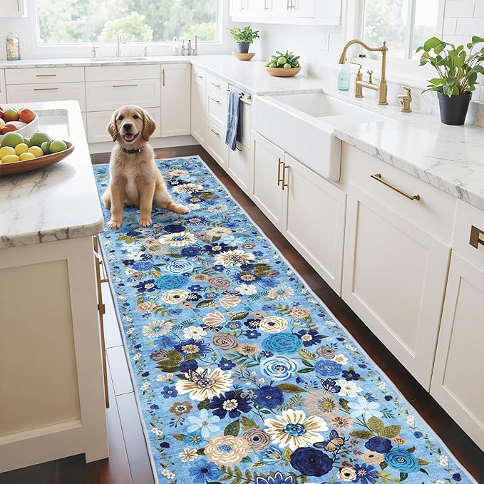 Floral Hallway Runner Carpet Non-Slip, 2x10 Washable Rug Ultra-Thin Soft by WelcometoBabovid