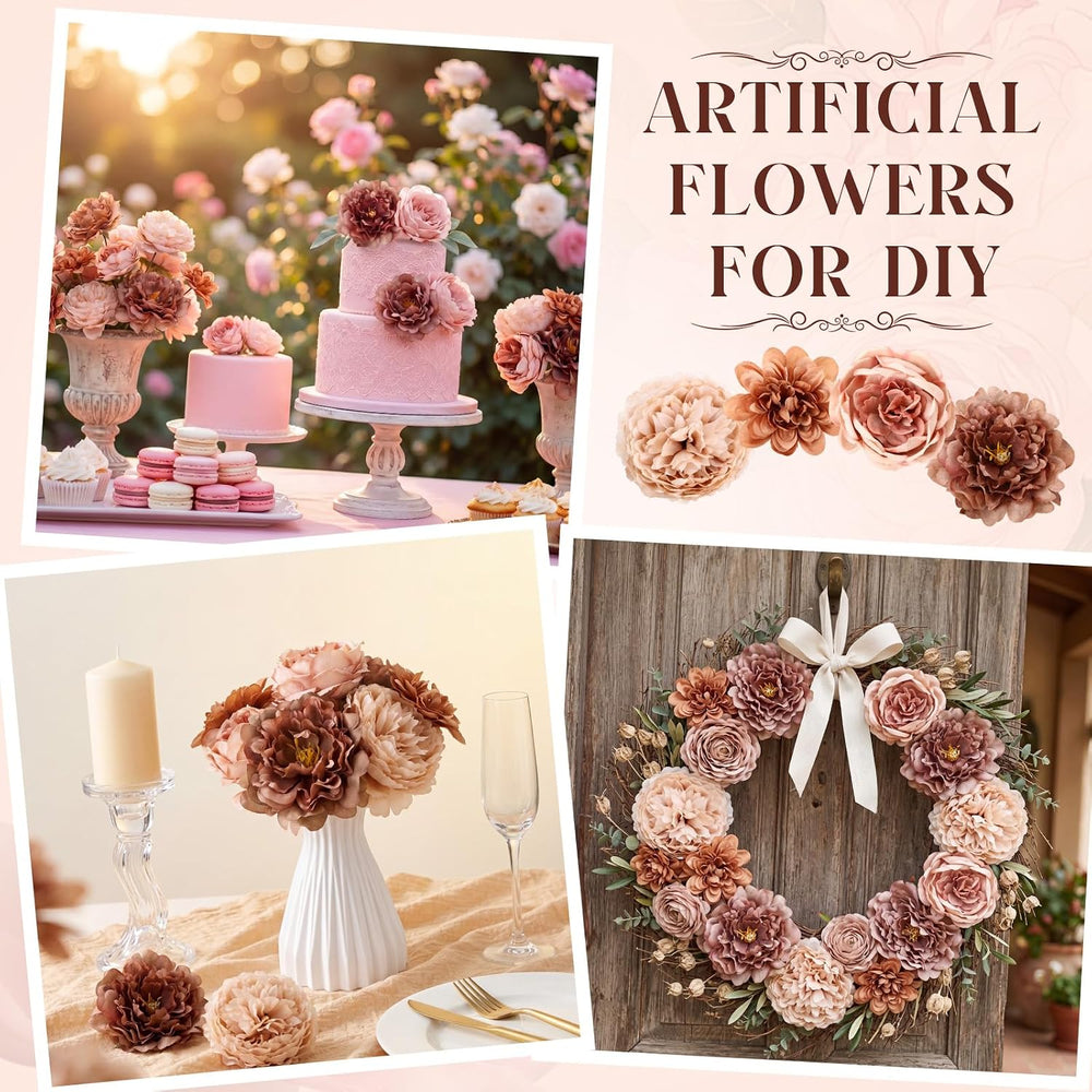50 Pcs Brown Artificial Flowers Combo Set with Stem