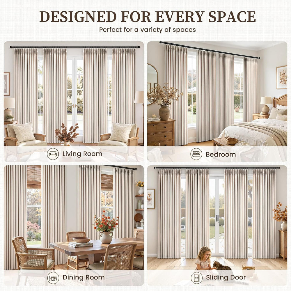 Topfinel 4 Panels Set Pinch Pleated Linen Curtains 84 Inchs Long Oatmeal