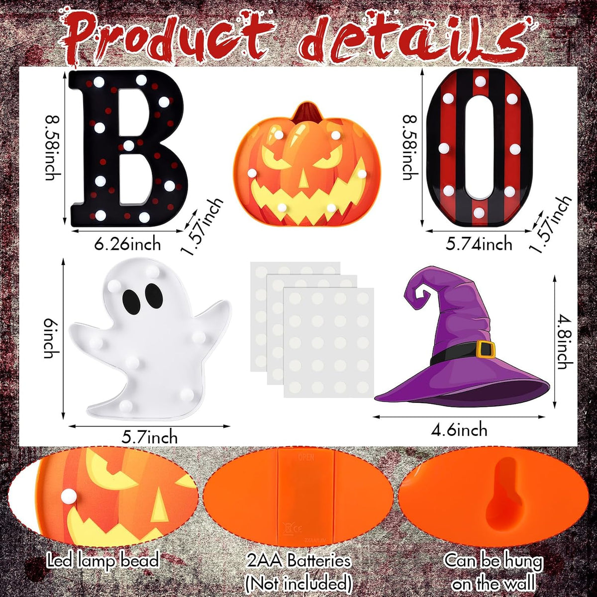 Ganeen Plastic Halloween Decoration LED Pumpkin Ghost Boo Light up Sign