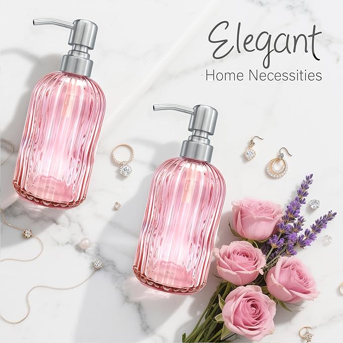16 OZ Pink Glass Soap Dispenser Glass Soap Dispenser - Image 5