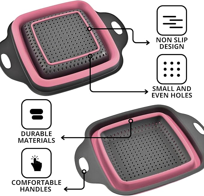Pink Silicone Food Colander Kitchen – Small Collapsible Strainer - Image 4