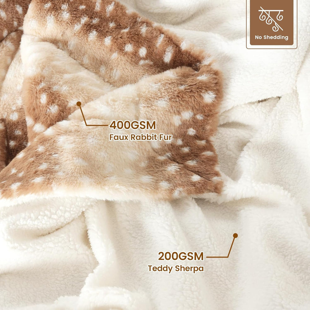 Cozy Bliss Deer Print Faux Fur Throw Blanket,50"×60", Brown Deer