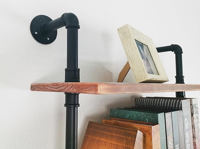 Industrial Ladder Pipe Shelves, Wall Mounted Rustic Bookshelf, Retro Metal Wo...
