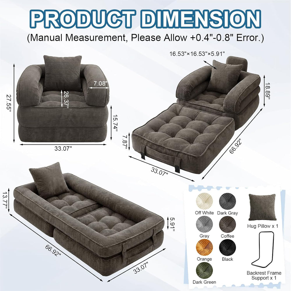 Folding Sofa Bed, Convertible Sleeper Chair Bed with Armrests