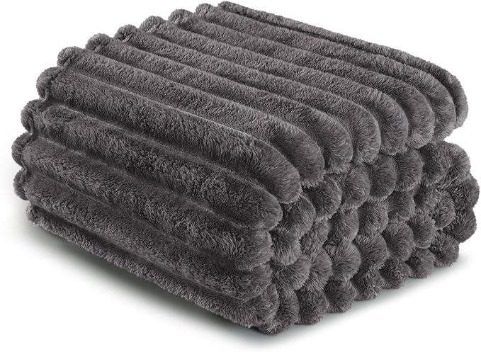 Exclusivo Mezcla Queen Size Flannel Fleece Blanket, Super Soft Striped Jacquard - Image 6