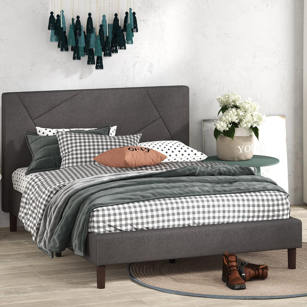 Zinus Judy Upholstered Platform Bed Frame, Mattress Foundation, Wood Slat Sup...