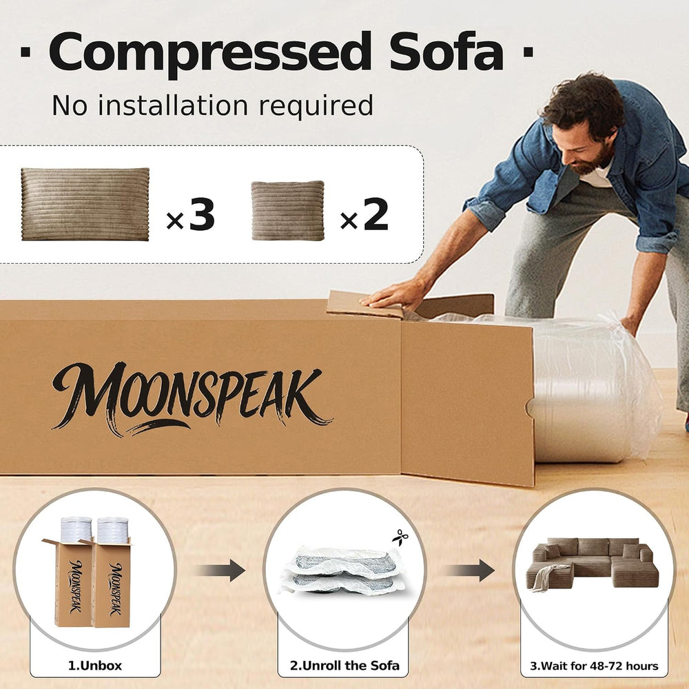 MoonSpeak 108" Boneless Sectional Cloud U Shaped Couch, Khaki | deep sea...