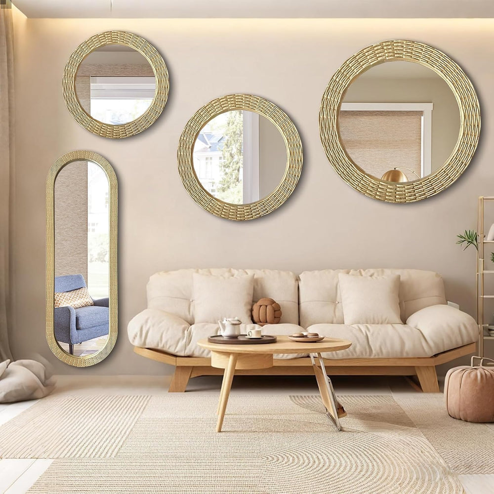 WAMIRRO Gold Round Wood Mirror, 36 Inch Hand Carved Solid Wood Frame Circle M...
