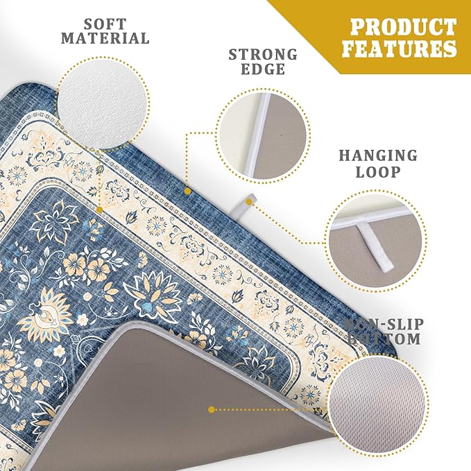 Blue Boho Dish Drying Mat for Kitchen Counter 18x24 Inch Fast Dry Drying Pad - Image 4
