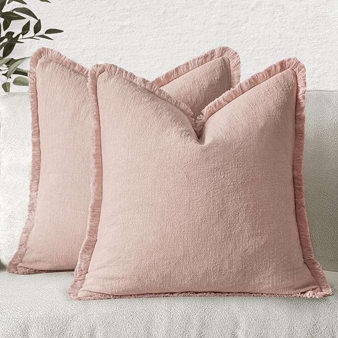 MIULEE Valentines Decorative Throw Pillow Covers Neutral Linen Fringe Throw by MIULEE