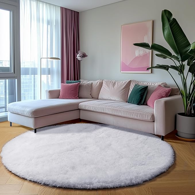 ONASAR White Round Area Rug 4ft, Soft Bedroom Circle Rugs Floor Mat - Image 8