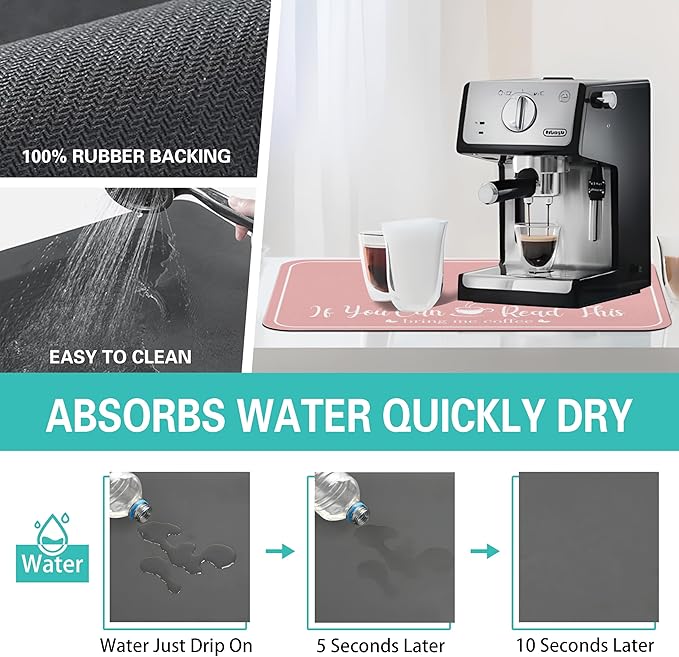 Coffee Bar Mat for Countertops 18inx24in, Absorbent Hide Stain Anti-Slip Cafe - Image 4