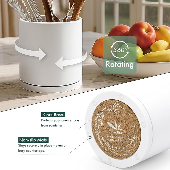 D'vine Dev 360° Rotating Utensil Holder – 7.2" Kitchen Utensil Crock - Image 4