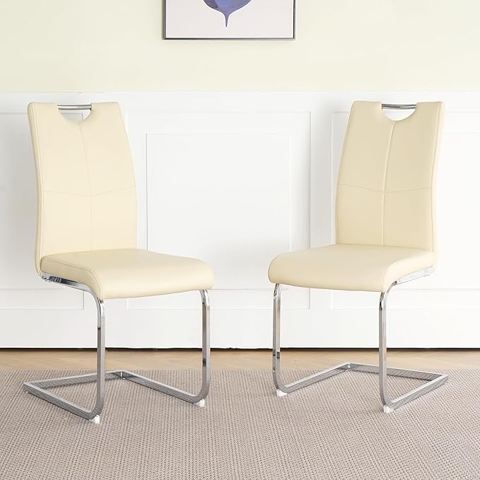 Goujxcy Dining Chairs Set of 2, Modern High Back Kitchen Chairs with Metal Le...