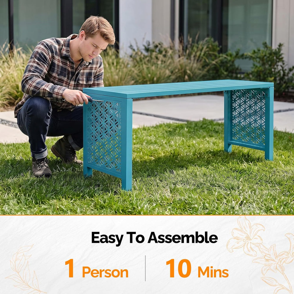 VINGLI 40in Outdoor Metal Bench, All-Weathe Backless Patio Bench with Slatted...