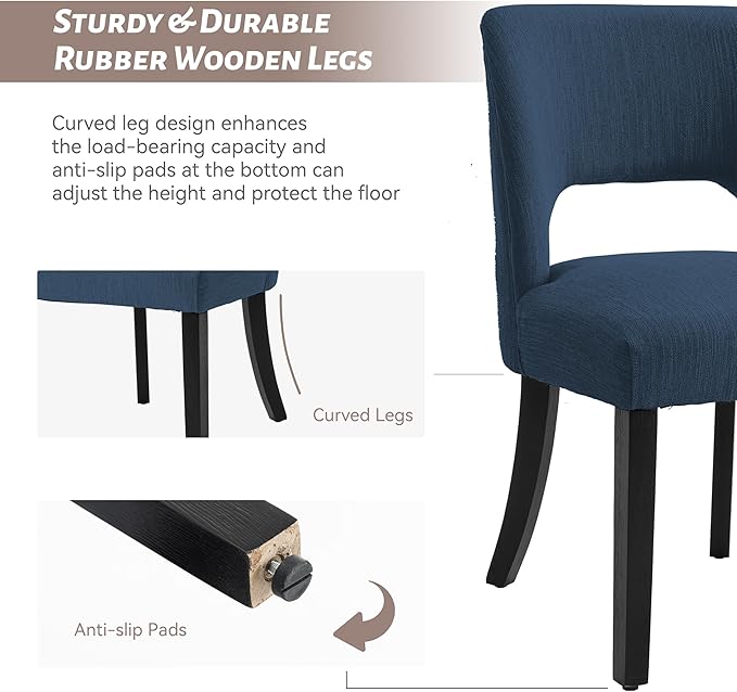 VKNOW Wooden Dining Chairs Set of 2, Modern Fabric Upholstered Dining Room Ch...