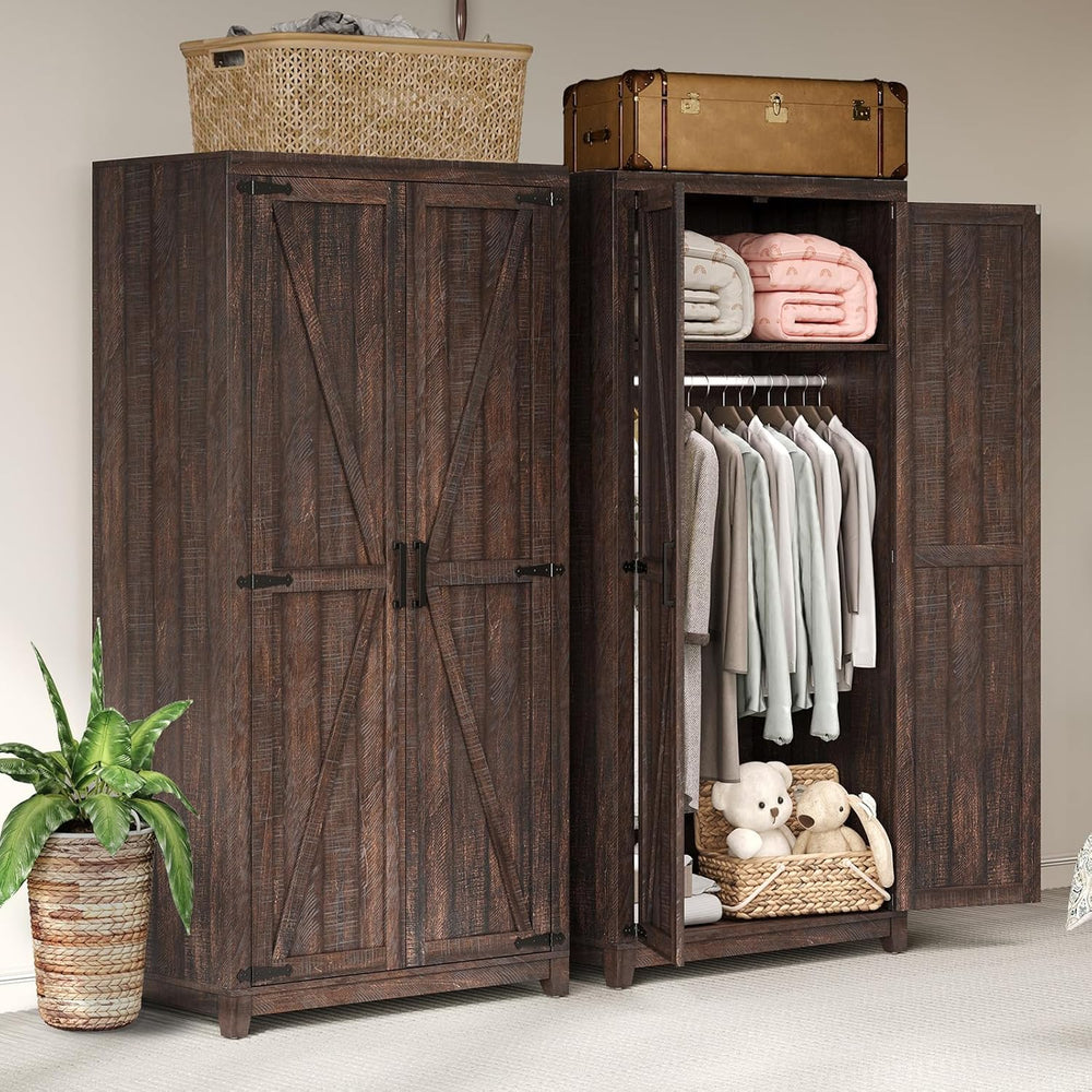 AMERLIFE 71'' Farmhouse Armoire Wardrobe Closet Set of 2