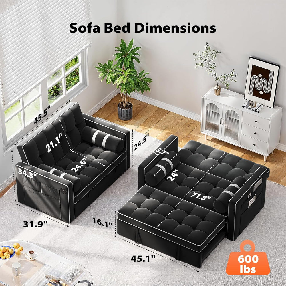 Pipishell Sleeper Sofa Bed, 3 in 1 Pull Out Couch Futon, Loveseat, Black