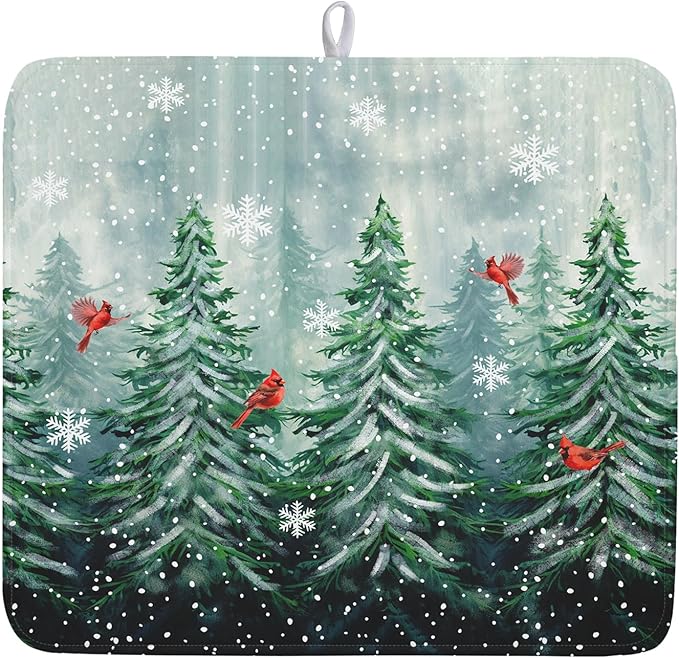 Welcome Winter Pines Tree Dish Drying Mat, Winter Snowflake Dish Drying Mat - Image 9