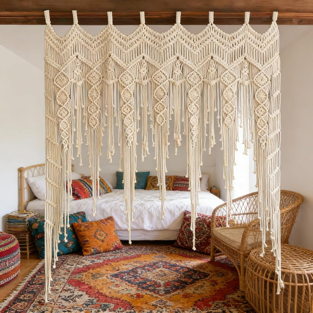 Macrame Valance Curtain for Kichen Windows 41.33 * 53.15Inch Farmhouse Boho C...
