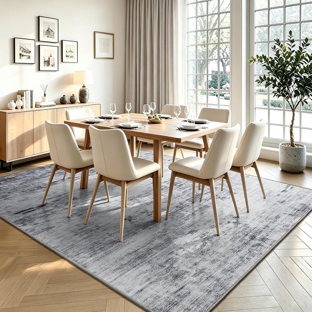 Toneed Washable 6x9 Grey Area Rug with Non-Slip Backing for Living Room