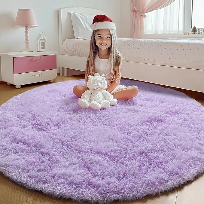ONASAR Light Purple Round Area Rug 4ft, Soft Bedroom Circle Rugs Floor Mats by ONASAR