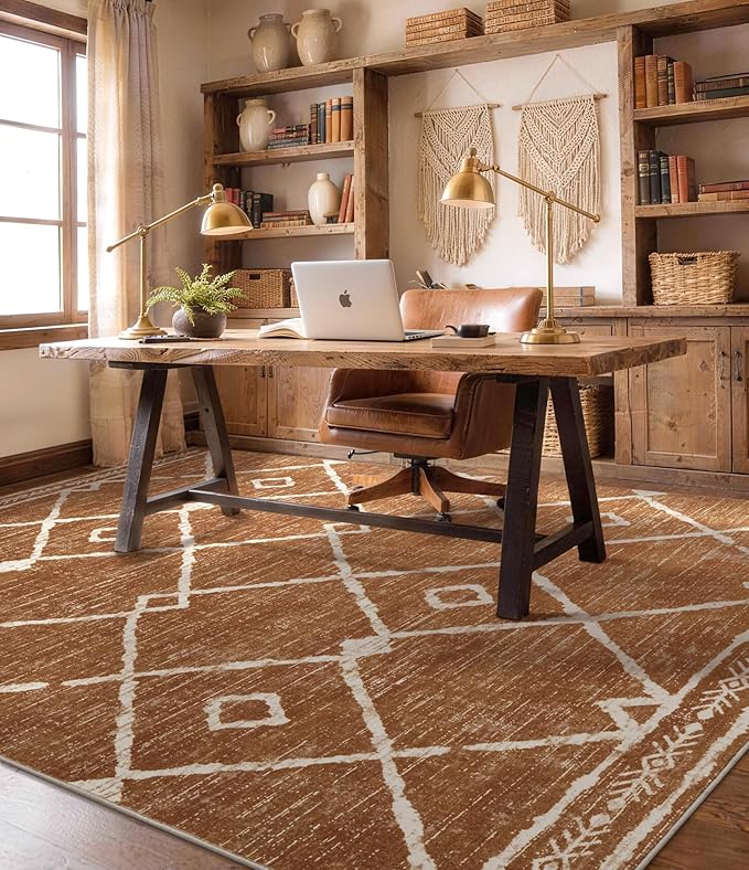 YIHOUSE Western Rugs for Living Room, 8x10 Moroccan Area Rug, Aztec Burnt - Image 8