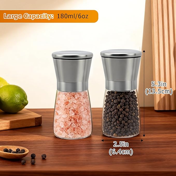R DRURLCD Short Silver Premium Stainless Steel Salt and Pepper Grinder Set of - Image 2