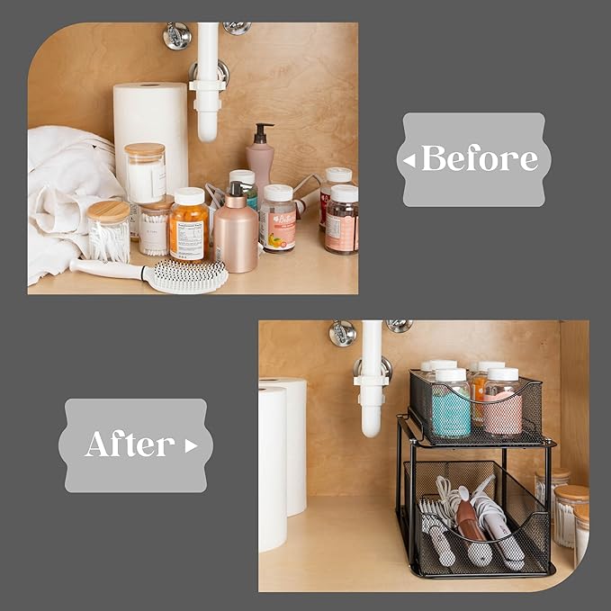 Sorbus 2 Tier Metal Under Sink Organizer - Image 7